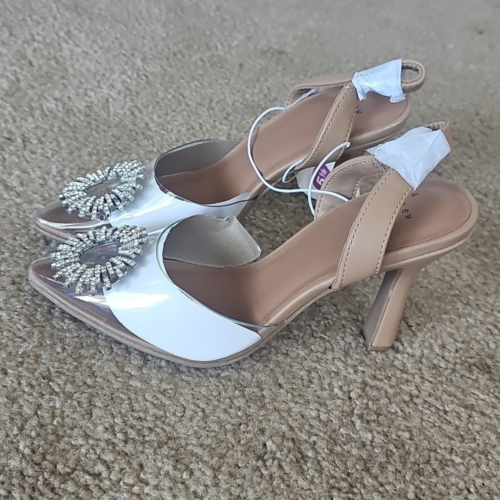A New Day Clear Rhinestone Jeweled Misty Slingback Heels Size 5.5